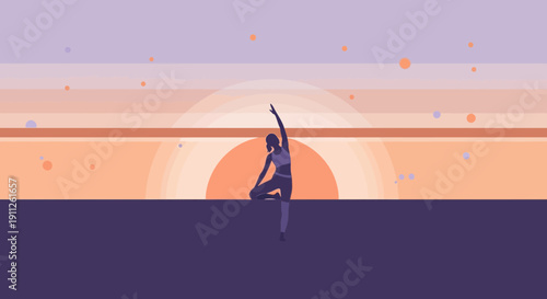 Serene Silhouette Performing Yoga Amidst a Minimalist Sunrise Landscape