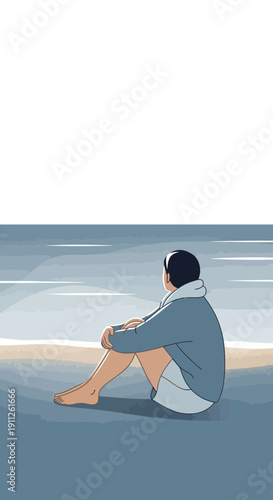 Serene Solitude A Person Contemplating The Vast Ocean Horizon