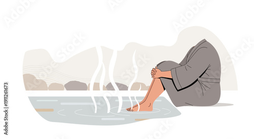 Serene Solitude A Person Enjoys Tranquil Foot Bath Amidst Nature's Embrace