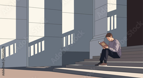 Serene Solitude A Young Man Immersed In A Book Outdoors