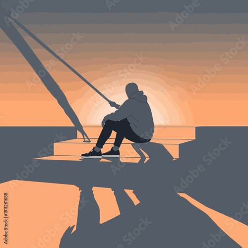 Serene Solitude Contemplating Golden Hour Dusk Ambiance