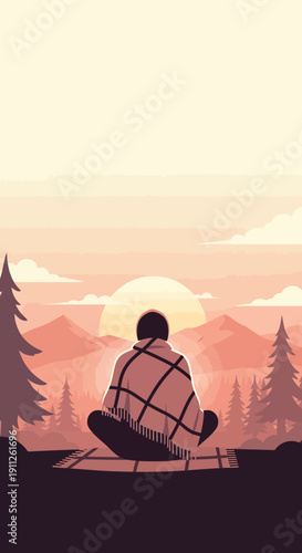 Serene Solitude Embracing Dawn's Golden Hues Over Majestic Mountains