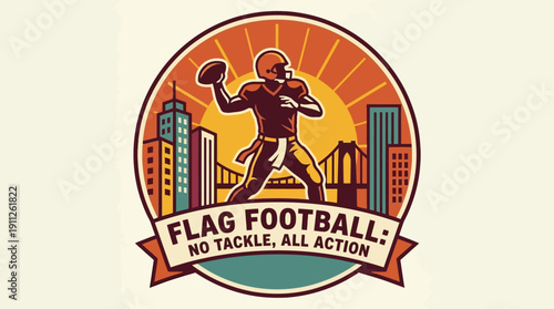 Flag Football No Tackle, All Action - Energetic Sports Emblem for Enthusiasts