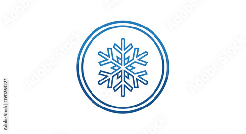 Blue Snowflake Icon in Circular Frame Representing Cold Temperature or Refrigeration, Isolated White Background