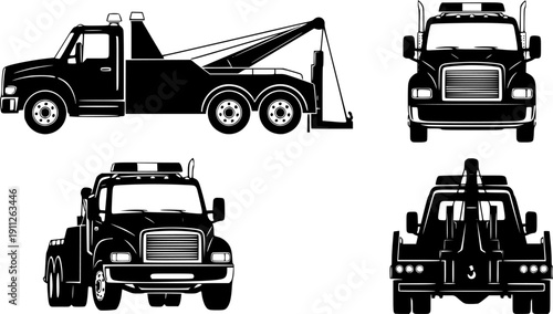 Truck tow isolated black set icon. Vector illustration evacuator on white background. Vector black set icon truck tow.
