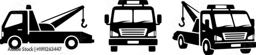 Truck tow isolated black set icon. Vector illustration evacuator on white background. Vector black set icon truck tow.
