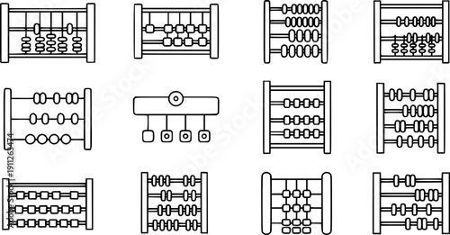 Abacus vector outline icon set .