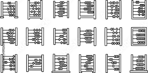 Abacus vector outline icon set .