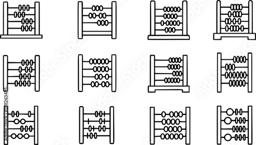 Abacus vector outline icon set .