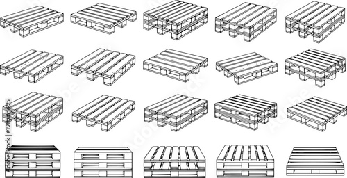 Wooden pallet vector outline set icon. 