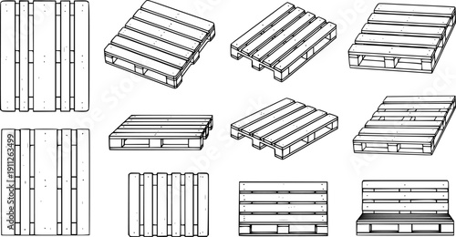 Wooden pallet vector outline set icon. 