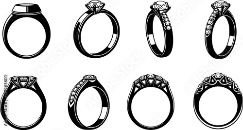 Wedding ring vector black set icon. Isolated black set icon jewelry for engagement.Vector illustration wedding ring on white background.
