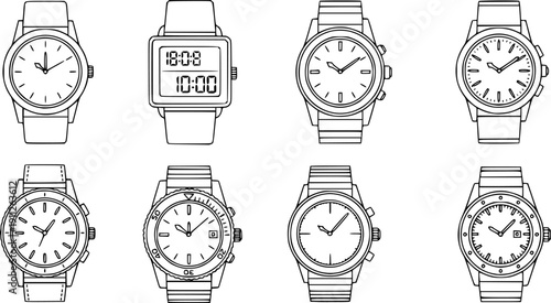 Watch wrist vector black set icon.