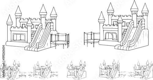 Inflatable castle isolated black set icon. Vector illustration trampoline on white background. Vector black set icon inflatable castle.
