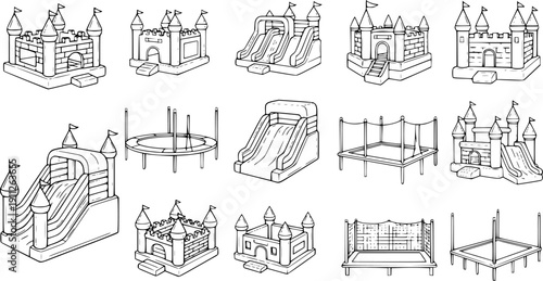 Inflatable castle isolated black set icon. Vector illustration trampoline on white background. Vector black set icon inflatable castle.
