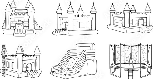 Inflatable castle isolated black set icon. Vector illustration trampoline on white background. Vector black set icon inflatable castle.
