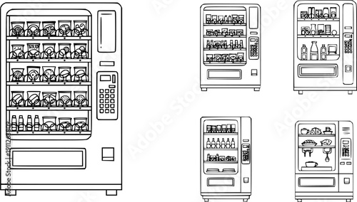 Vending Machine with food isolated outline set icon