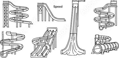 Water slide vector black set icon. Isolated black set icon aquapark. 