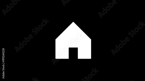 Simple White House Icon on Black Background, Minimalist Home Symbol for Real Estate, Property, and Web Design Concepts