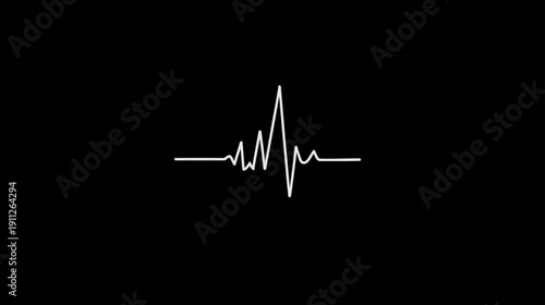 Minimalist white heartbeat line or sound wave graphic on black background, symbolizing pulse, vital signs, or audio frequency.