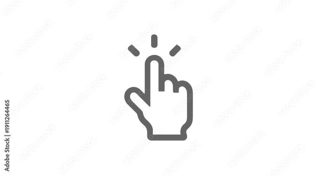 Fototapeta premium Outline hand cursor icon with clicking animation effect, representing digital interaction, selection, and tap gesture.