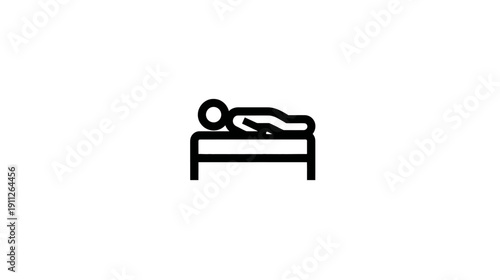 Sleep Icon: Outline Person Lying on Bed Symbol for Rest, Relaxation, Sickness, Hospital, Hotel, or Health UI/UX Design