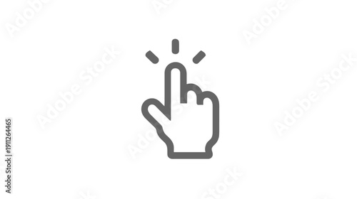 Outline hand cursor icon with clicking animation effect, representing digital interaction, selection, and tap gesture.