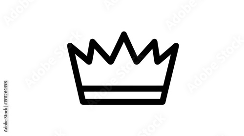 Simple black outline crown icon. Minimalist line art graphic element symbolizing royalty, success, premium, and leadership.