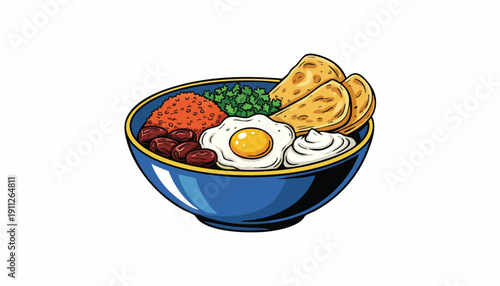 Vibrant Fusion Breakfast Bowl Illustration for Corporate Wellness and Global Cuisine Concepts