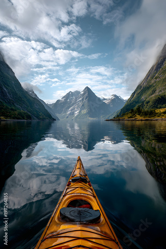 Serene Adventure: Explore he Untouched Beauty of Natre by Kayaking Through Majstic Fjords for an Unforgetable Experience Surrounde by Towering Cliffs and Cam Waters