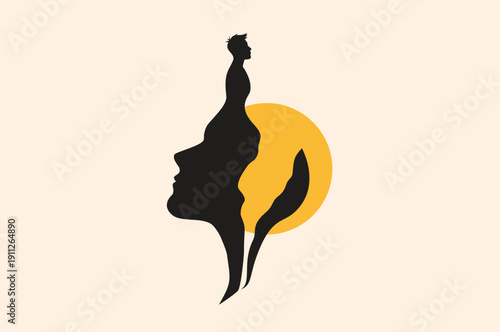 New person born from human's profile trauma, hope rebirth psychology silhouette vector art