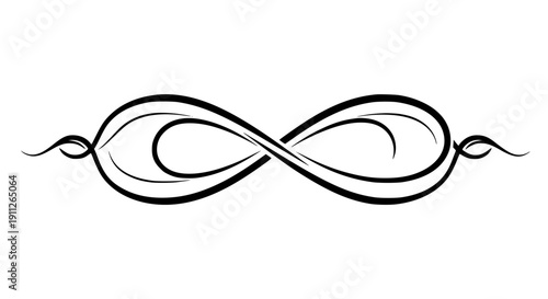 Elegant black stylized infinity symbol divider graphic featuring flowing ornamental lines perfect for design separation or limitless concept visualization