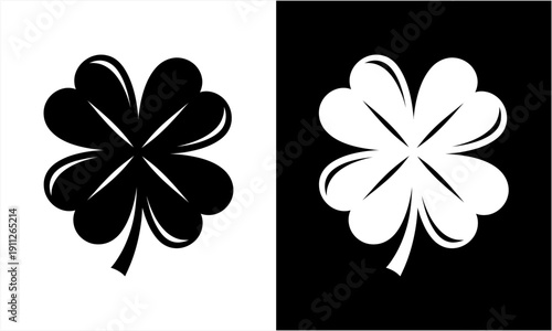 Four-leaf clover icon in black and white for good luck.