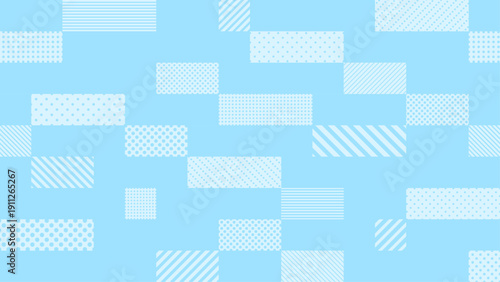 水色のデジタルなドットとストライプ柄の四角形のパターン背景