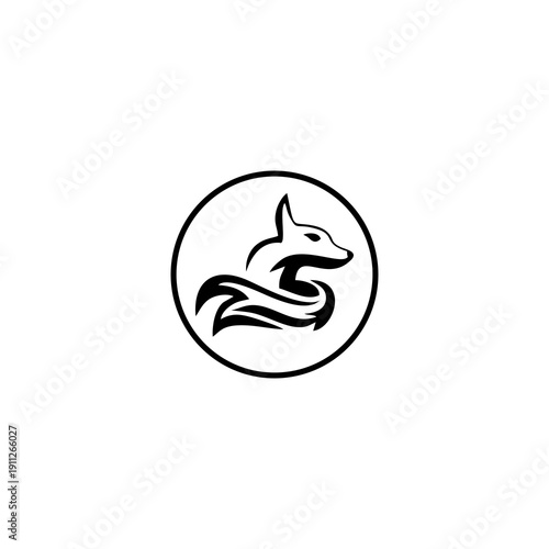 Black and white fox head logo design with sharp features.