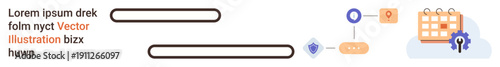 Task scheduling, workflow automation, business planning, productivity tools, time management, project organization. Digital elements showing a workflow structure and a calendar with a gear. Workflow