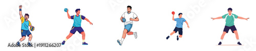 Handball Action Vector Set of Professional Male Players