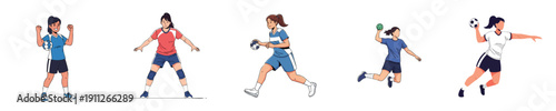 Female Handball Vector Collection of Women Team Sports Poses