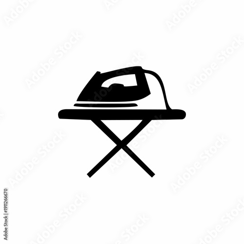 Electric steam iron on ironing board icon for laundry service
