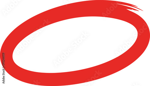 Red oval shape with brush stroke effect on white background viewed from directly above