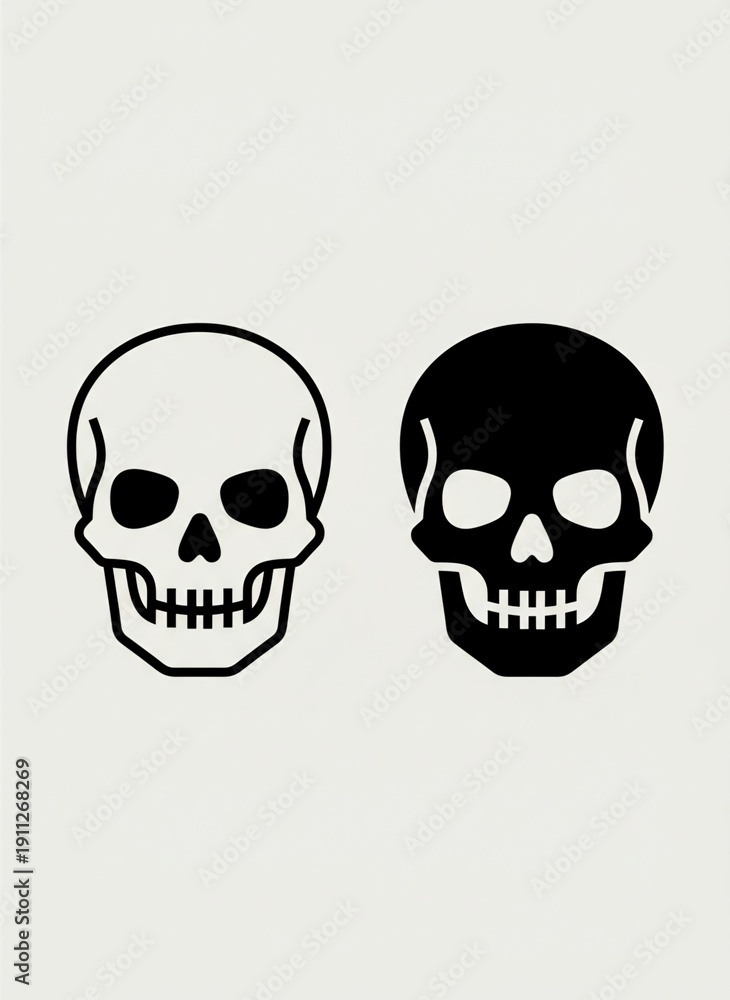 Fototapeta premium Minimalist Skull Icon Set Black and White Vector Style