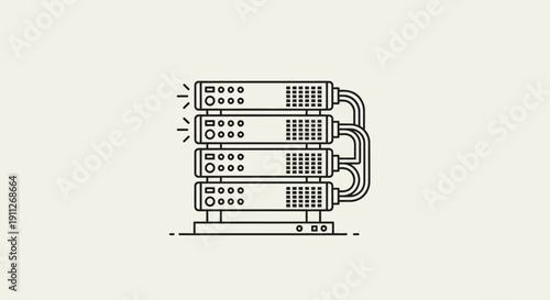Modern server rack data center outline icon. Network computing, cloud hosting, big data technology line art illustration.
