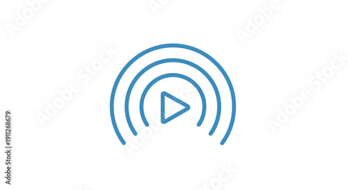 Live Stream Play Button Icon with Signal Waves. Online Broadcast Media, Podcast, Radio, Video Streaming Symbol.