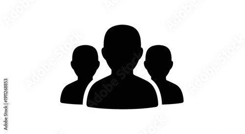 Group of three people icon, user silhouettes, team symbol, community graphic illustration for network and social concepts