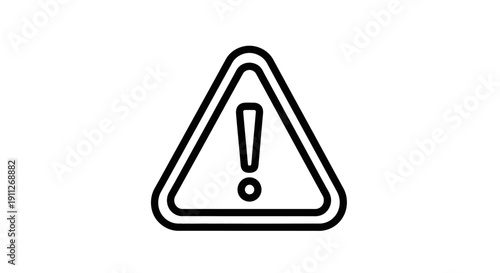 Black outlined triangular warning sign with exclamation mark icon. Symbolizing caution, danger, alert, important notice, and safety risk.