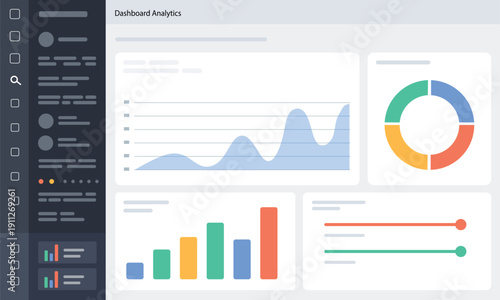 Dashboard Analytics UI with Charts, Graphs and Data Visualization Web Interface Vector