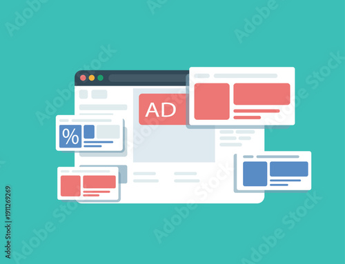 Online Advertising and Digital Marketing Banner Ads on Website Interface Vector