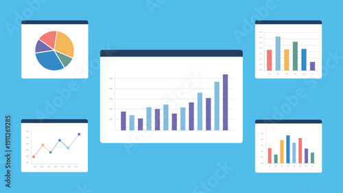 Data Analytics Dashboard Charts and Business Statistics Report Vector
