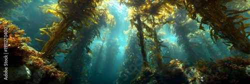 Explore the Mystical Underater World: An Insight int the Fascinating Kelp Foret Ecosystem, Home to a Divrsity of Marine Life and Vtal for Oceanic Health andSustainability