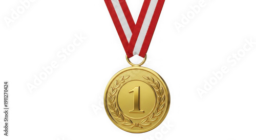 First Place Gold Medal With Red And White Ribbon